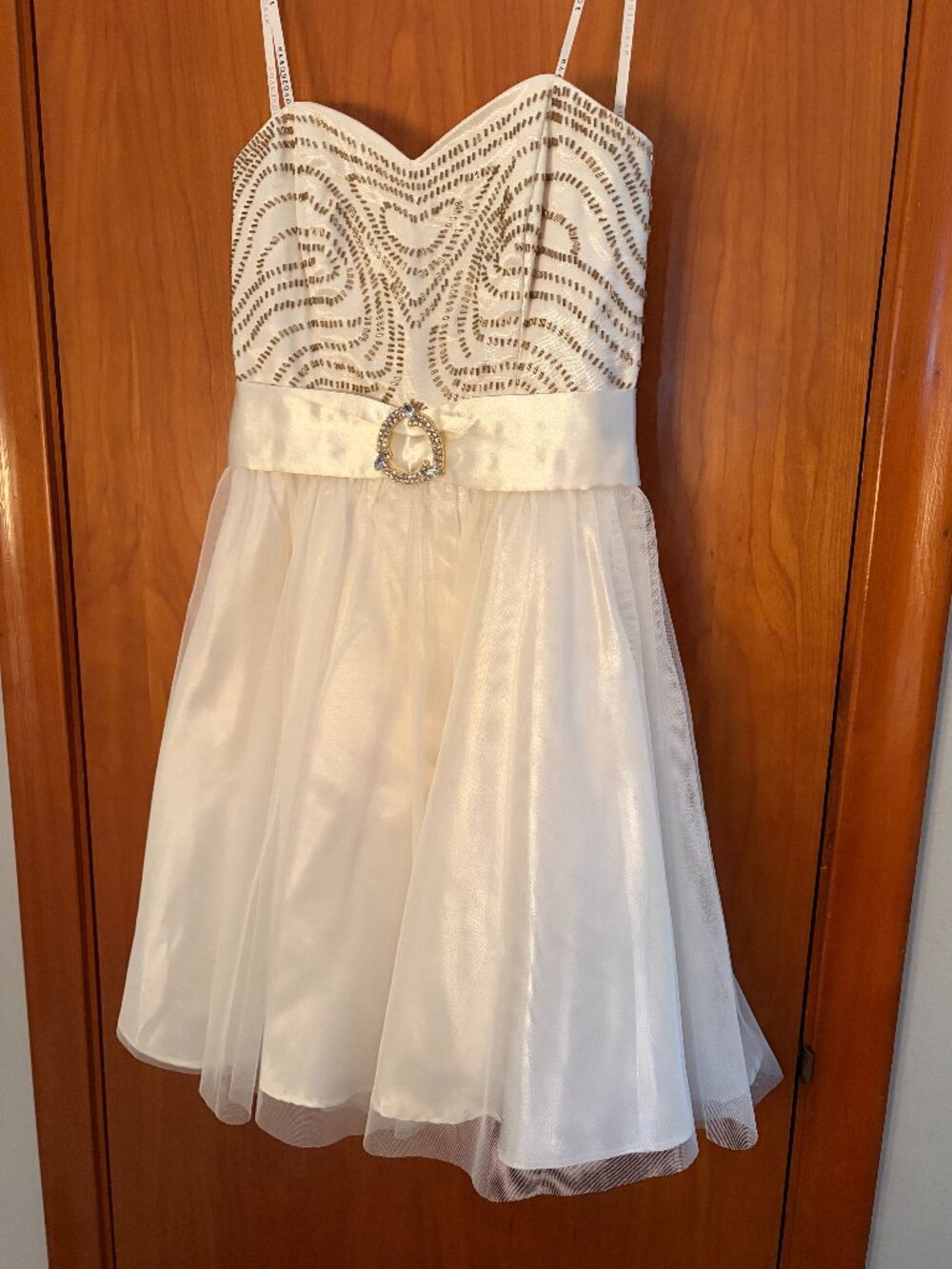 Masquerade strapless cream and gold embellished dress 1/2